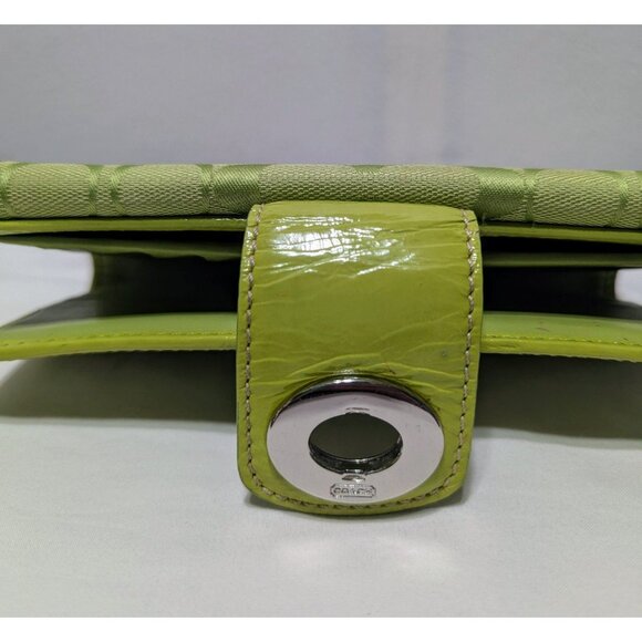 Coach Signature Canvas Patent Leather Turn Lock Long Wallet Lime Green Silver - Picture 10 of 12